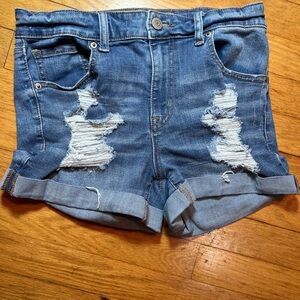 NEW AEROPOSTALE HIGH RISE MIDI STRETCH DISTRESSED SHORTIE JEAN SHORTS SIZE 8
